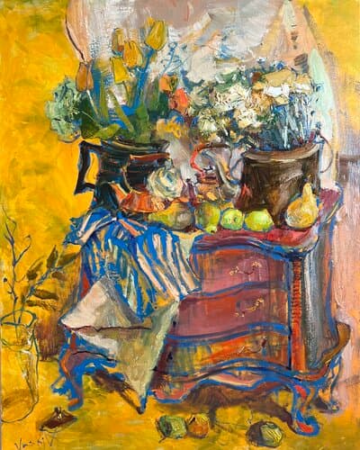 Un moment de lumière jaune - Acrylique, Huile sur Toile, 120 x 100 cm, 2025 - Olena Vaskiv