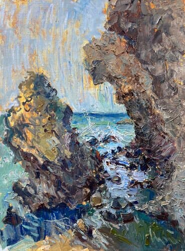 Entre le silence et la vague - Huile, Pastel gras, 80 x 61 cm, 2025 - Olena Vaskiv